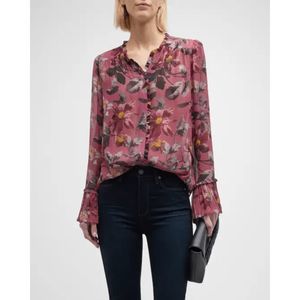 Paige Palma Pink Silk Floral Print Blouse, size S